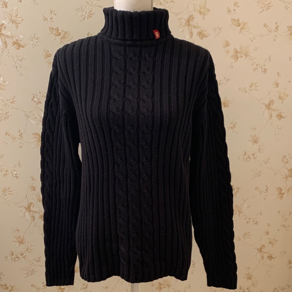 Guess Black Ribbed Turtleneck Sweater Large